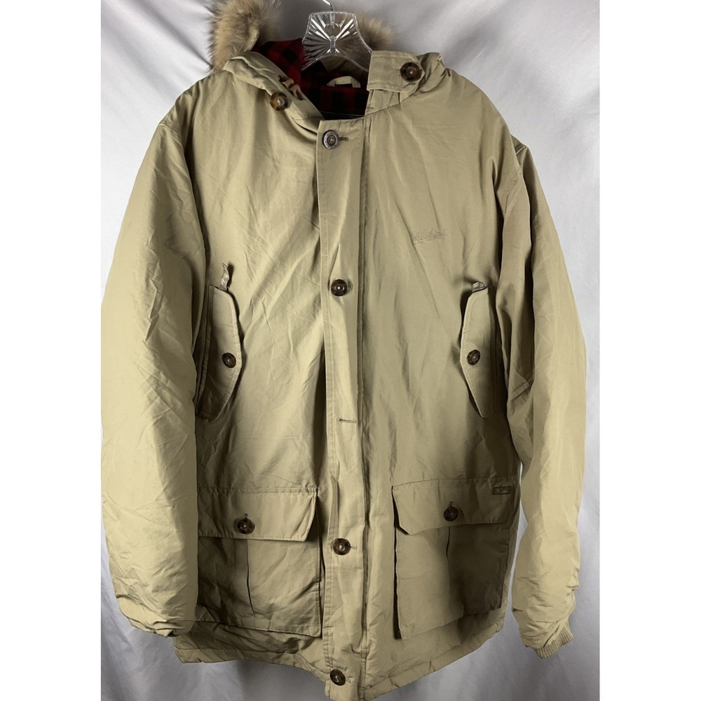 Vintage Woolrich Down Filled Mens Large Parka Coyote Fur Trim Hoodie Made USA